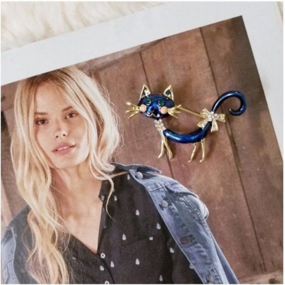 Exquisite 18K Gold Czech Rhinestone Cat Brooch - Picture 6 of 8